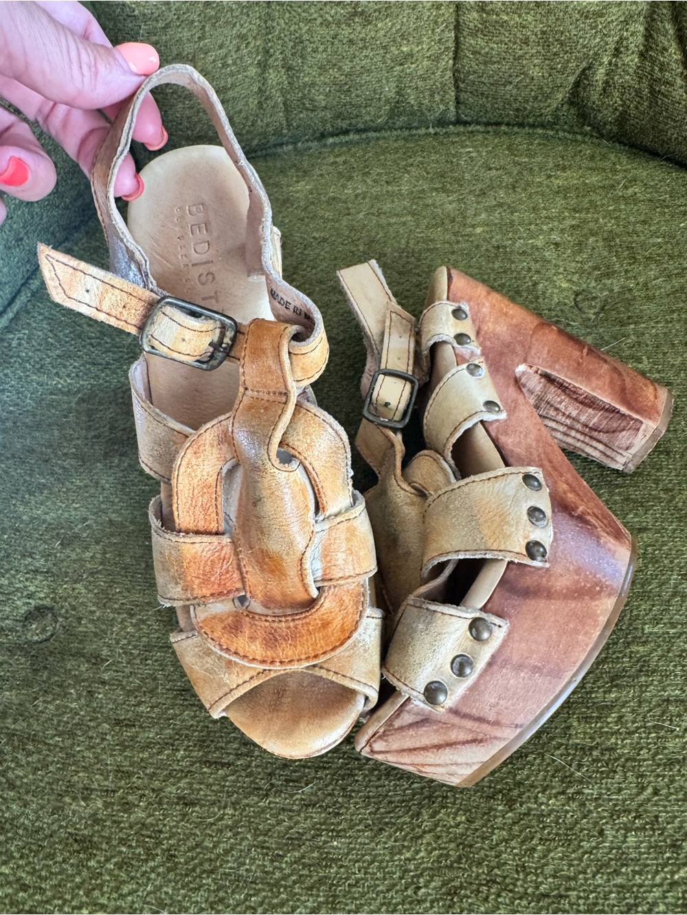 BED|STU ' Tan/rustic Leather Platform Sandals